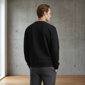 Men's Black Regular Fit Knitted O-Neck Pullover Casual Sweatshirt Solid Color Long Sleeve Crewneck Top - Product Image 3