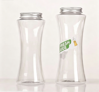 Bouteilles en plastique PET épaissies à taille fine, jetables, avec couvercles, pour boissons à emporter, jus frais et bubble tea