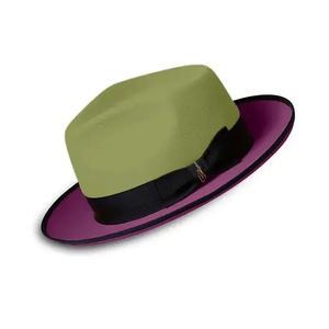 Olive Green Wool Fedora <b>Hat</b> With Black Band 56-58CM Unisex Adult Casual Fashion Style - Product Image 2
