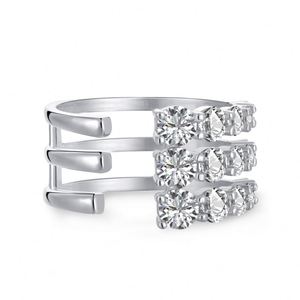 Dylam Luxury Design 925 Sterling <b>Silver</b> Rhodium Plated 3 Layer Bow <b>Adjustable</b> 5A Zirconia Diamond Eternity Band Wedding <b>Ring</b> - Product Image 1