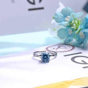 Bague de mariage en or blanc massif 18 carats sur mesure avec diamant bleu de laboratoire certifié IGI de 1,58 carat, bijoux de luxe pour femmes - Product Image 3
