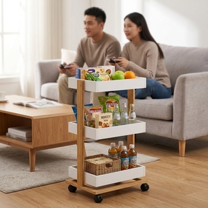 Carrito de Almacenamiento Rodante de Bambú de 3 Niveles, Organizador Móvil <span class=keywords><strong>con</strong></span> <span class=keywords><strong>Ruedas</strong></span>, <span class=keywords><strong>Estante</strong></span> Utilitario <span class=keywords><strong>Estrecho</strong></span> para Cocina y Baño, Ahorro de Espacio - Product Image 4