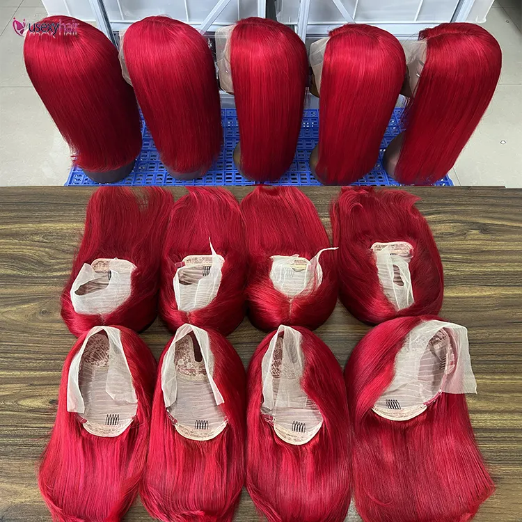 Parrucche naturali 100 di colore rosso 99j per donna nera vergine parrucca umana trasparente in pizzo dritto frontale brasiliano capelli umani parrucca