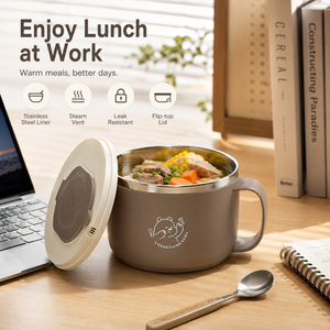 Bol à nouilles instantanées en acier inoxydable 304 avec couvercle, grande capacité, drainable, boîte à lunch pratique pour les nouilles - Product Image 2