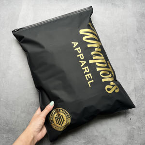 Online Shopping Reusable 12*16inch Matte Black Shipping Bag Plastic Zipper Bags Custom Printed Gold Logo <b>Polybags</b> for Packaging - Product Image 5
