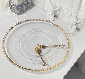 <span class=keywords><strong>Assiette</strong></span> ronde en plastique de 13 pouces <span class=keywords><strong>Assiette</strong></span> de mariage de luxe <span class=keywords><strong>perle</strong></span> cadre doré transparent - Product Image 6