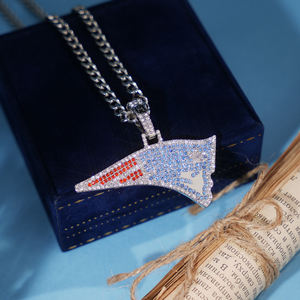 ニューイングランドペイトリオッツ公式NFLペンダントブルーラインストーンアイスアウトチャームネックレス - Product Image 5