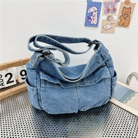 3 Farben Leichte große Kapazität Retro literarische weiche Denim einfarbige Student Reiß verschluss Umhängetasche Cross body für Frauen