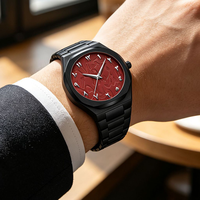 Montre à quartz de luxe pour homme, cadran à chiffres arabes, verre minéral, bracelet en acier inoxydable, fermoir papillon, résistante à l'eau 30M