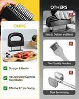 Fourchettes attendrisseuses de viande manuelles, lame en acier inoxydable, attendrisseur de viande en plastique pour cuisine, steak, poulet, bœuf, barbecue, accessoires de cuisson