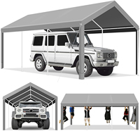 Abri de voiture 10x20 pieds, garage portable robuste, cadre galvanisé thermolaqué, toit en PE, abri imperméable avec sacs de sable intégrés