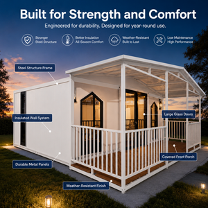 Casa Contenedor Moderna con Estructura de Acero, Paredes Aisladas y Porche Cubierto para Vivir al Aire Libre - Product Image 1