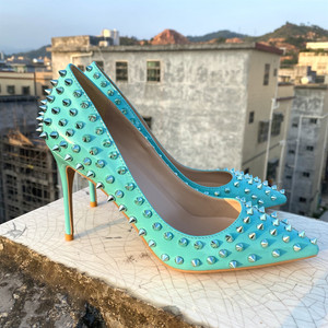 unique sexy Green Heels for <b>Ladies</b> Stylish Studded Fashion <b>Sandals</b> Comfortable Thin Heels Lace-Up Ankle for Spring/Summer - Product Image 2