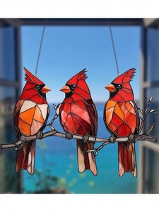 A Colorful Plastic Window <strong>Decoration</strong> With Three Cardinals, 2D Acrylic Logo (7.9x5.5 Inches), Sunshine Catcher, <strong>Four</strong> <strong>Seasons</strong> , Mu - Product Image 6
