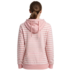 Sweat-shirt à capuche personnalisé pour femme, rayé rose et blanc, en molleton de coton épais, avec poche avant, décontracté - Product Image 3