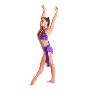 <span class=keywords><strong>Costume</strong></span> da Ballo <span class=keywords><strong>in</strong></span> Due Pezzi con Paillettes Viola Joy, per Danza Lirica e Jazz - Product Image 1
