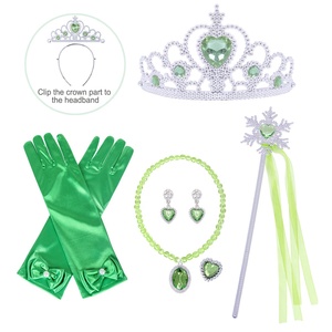 Costumi da Principessa per Feste di Halloween e Carnevale, Accessori per Travestimenti, Corona, Collana, Orecchini, Anello e Bacchetta Magica per Bambine - Product Image 2