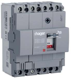 HDA026L ปรับแต่งได้ด้วยอุปกรณ์เสริมจาก Hagers Moulded case circuit breaker h3 x160 TM 4P 18kA 25A - Product Image 1