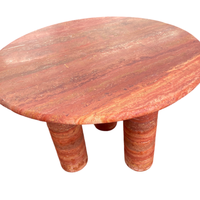 Table basse ronde en travertin rouge personnalisée avec pieds solides en pierre, style nordique, en marbre naturel, table d'appoint minimaliste décorative pour salon