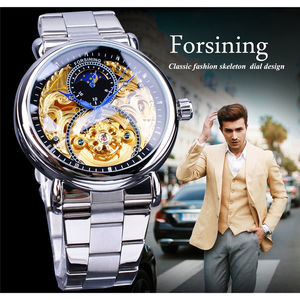 FORSINING S1125 <span class=keywords><strong>Orologio</strong></span> Scheletrato Bianco Dorato con Lancette Blu, <span class=keywords><strong>Orologio</strong></span> Meccanico da <span class=keywords><strong>Uomo</strong></span> in <span class=keywords><strong>Acciaio</strong></span> Inossidabile, Design Impermeabile - Product Image 6