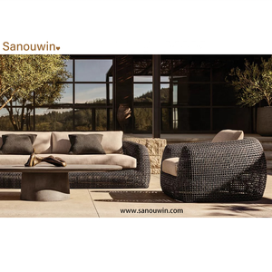 Lussuosa poltrona in vimini con cuscino in metallo Design moderno per soggiorno all'aperto o uso alberghiero - Product Image 2