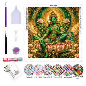 <span class=keywords><strong>Peinture</strong></span> Diamant Green Tara, Kit Complet DIY, Art Mural pour Méditation et Guérison Spirituelle - Product Image 1