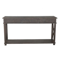 Table console antique en chêne massif de style côtier français Hamptons, 3 tiroirs, meubles de salon, design à pieds croisés, différentes finitions