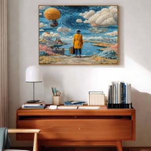 Peinture murale artisanale sur toile texturée, art réaliste Voyager Horizon, décoration intérieure pour la maison, vente en gros - Product Image 2