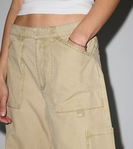Customizable ODM High Quality <strong>Women</strong> <strong>Khaki</strong> Summer Breathable Vintage Washed Multi Flap Pocket Loose Wide Leg <strong>Cargo</strong> <strong>Pants</strong> - Product Image 2