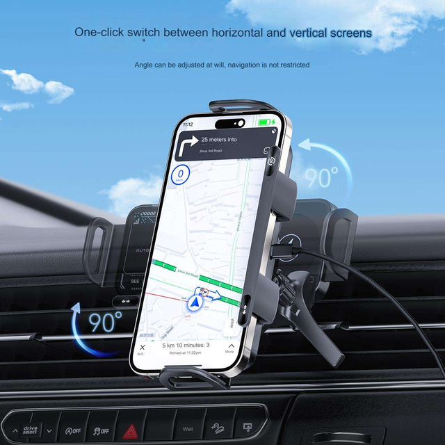 Folding Screen Flexible Portable Phone Holder Auto Clamping 360 Degree Rotation Adjustable 15W Type-C Wireless Car Fast Charging