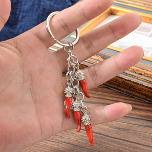 Creative Cartoon Red Chili Pepper Pendant Keychain Metal Carabiner Alloy Accessory for Cars Perfect Gift