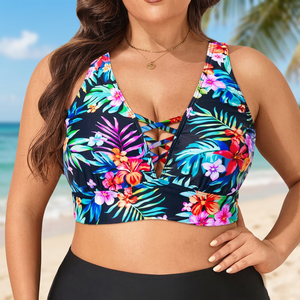 Traje de Baño de Una Pieza para Mujer, Talla Grande, con Estampado Floral, Cuello en V, Logotipo Frontal, Diseño 2026, Transpirable, Spandex/Poliéster - Product Image 3