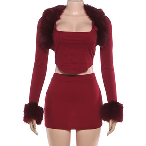 Damen-<span class=keywords><strong>Outfits</strong></span> Pelz-Patchwork Crop-Jacke Rock 2-Teiliges Set Sexy Club-Röcke Zweiteiler Damenkleidung 2026 - Product Image 6