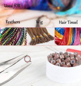 Micro cuentas de cabello de alta calidad, Micro anillos de extensión de cabello invisibles y cuentas forradas de silicona/enlaces de silicona del mismo color - Product Image 4