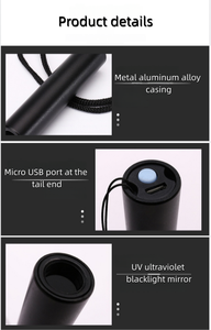 Mini lampe torche UV 365nm rechargeable USB Type-C, corps en alliage d'aluminium, détecteur <span class=keywords><strong>de</strong></span> teigne pour animaux <span class=keywords><strong>de</strong></span> compagnie - Product Image 4