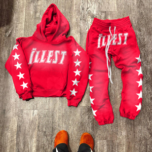 Survêtement lourd délavé à l'acide pour hommes sweats à capuche imprimés survêtement en molleton de coton avec logo personnalisé - Product Image 2