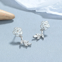Minimalist ische Kamelie Blume Ohr stecker Knochen Zirkon Ohrringe S925 Silber Ohrringe für Frauen