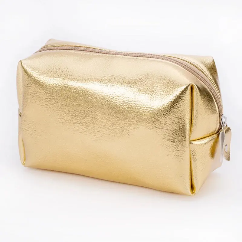 2024ホット販売新製品卸売シャイニングゴールドPUバッグ化粧品軽量防水化粧ポーチバッグ