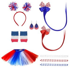 PESENAR Ensemble de costume tutu patriotique du 4 juillet, tenue drapeau américain rouge, blanc et bleu avec bandeau - Product Image 1