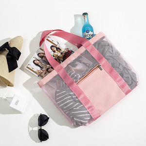Bolsa de playa de malla, bolsa portátil para natación al aire libre, azul, con bolsillo con cremallera para viajes y uso en el baño - Product Image 4