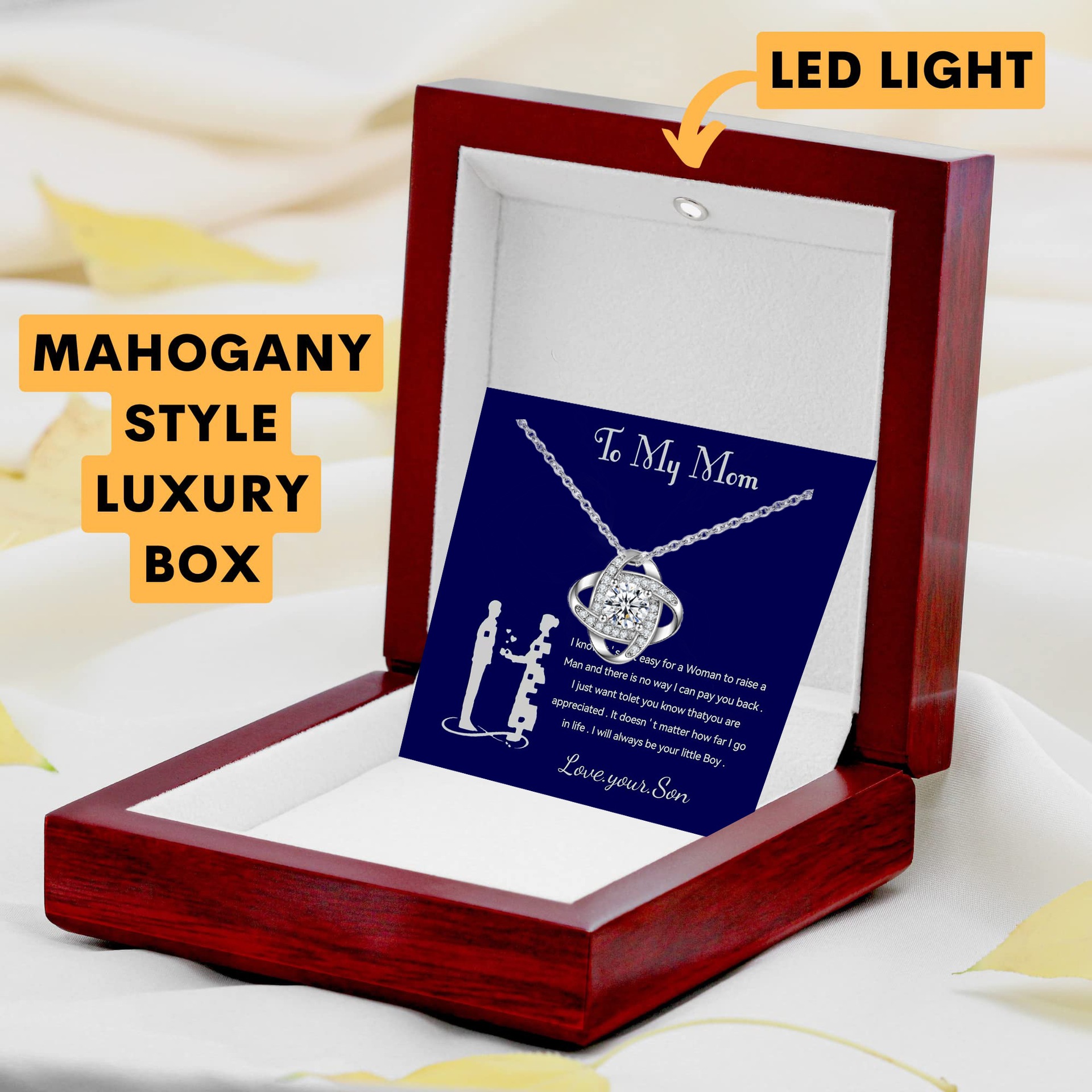 Scatola in legno per collana con luce