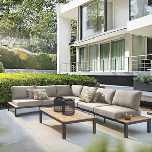 Moderne L-Form Teakholz Lounge Couch Sitzmöbel Außenbereich Terrasse Garten einteiliges Ecksofa-Set