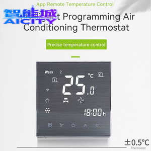 เทอร์โมสตัทอัจฉริยะดีไซน์ใหม่ปี 2022 หน้าจอ IPS ระบบปฏิบัติการ Linux ตัวเครื่องพลาสติก สำหรับโรงแรม บาร์ ควบคุมผ่านแอป Tuya รองรับ Wi-Fi ใช้กับพัดลมคอยล์ยูนิตเครื่องปรับอากาศ - Product Image 2
