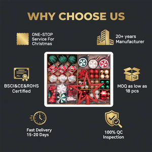 Adornos Navideños de Bolas Rojas Champán, 54 Piezas, con Estrella en la Parte Superior, Acabado Mixto, Irrompibles, para Colgar en el Árbol de Navidad, en Caja de PVC, OEM - Product Image 5