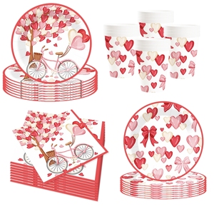 Fournitures pour fête de la Saint-Valentin DAMAI, assiettes en papier jetables, serviettes et gobelets en forme de cœur rouge pour la Saint-Valentin, fête d'anniversaire, pour 8 personnes - Product Image 1
