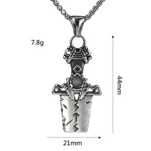 Collier pour homme avec pendentif épée viking nordique en acier inoxydable, perles carrées biseautées, design géométrique, cadeau - Product Image 5