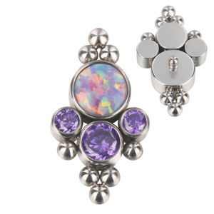 Factory's ASTM F136 Titanium 4 Blaze Set 2 Tri-Beard Cluster Tops Labret Body Jewelry para niños con Zircon CZ Piercing - Product Image 4