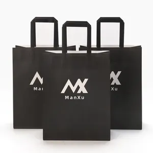 Hot Sales Eco Friendly Flat Handle White Kraft Paper Shopping Bag Gift bag Take Away Kraft Paper bag custom logo Print