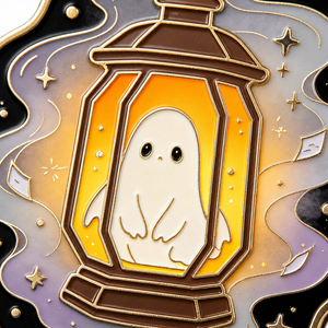 Maßgefertigte Antike Moderne Design Goldplattierte Zinklegierung Weiche Emaille Geisterlaterne für Halloween-Geschenk - Product Image 3