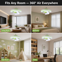 Ventilateur de plafond LED intelligent à intensité variable et contrôle de vitesse, E27 ABS, 3 pales, pour chambre, salon, crèche